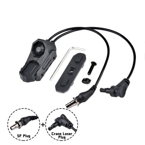 HATSEN Tactical Modular Dual Wire Button Remote Activation Pressure Switch，Compatible with M300/M600 PEQ15/A2 Etc Series Scout Troch Flashlight，for 20mm Rail and M&K System (SF+Crane Laser Plug BK)