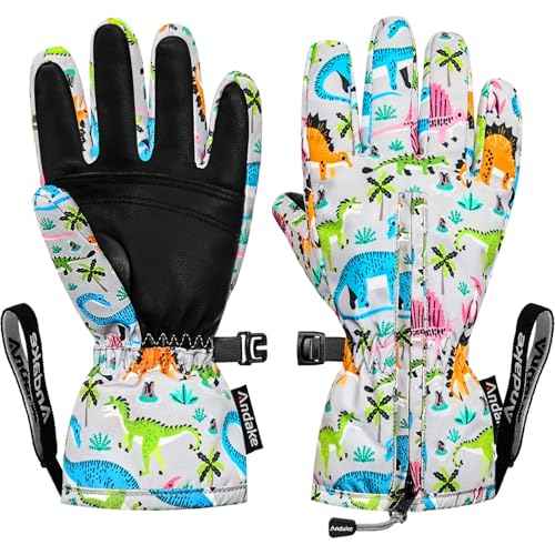 Andake Waterproof &Breathable Kids Snow Gloves, Toddler Winter Warm Ski Gloves for 2-14Y Boys Girls