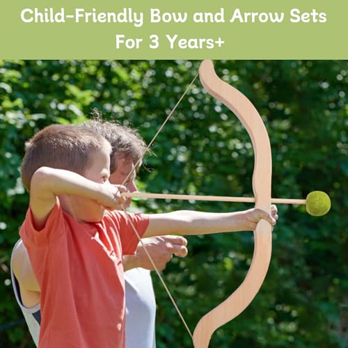 Kids Wooden Bow and Arrow Set with Felt Arrows and Targets - Safe Indoor Outdoor Toy for Children 3+