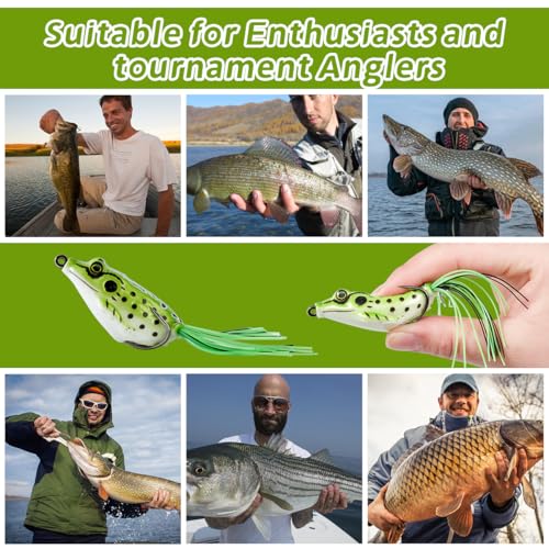 5PCS Frog Lure Kit - Soft PVC Topwater Baits for Freshwater & Saltwater Fishing, 3.67in/0.46oz - Weedless Hooks