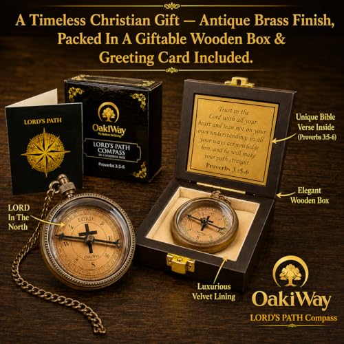 Proverbs 3:5-6 Christian Compass Gift for Baptism Confirmation & Graduation - Wooden Box & Greeting Card Included