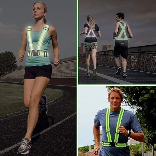 Reflective Vest & Belt Safety Set (4-Piece) – High-Visibility Adjustable Elastic Vest, 360° Glow Belt & 2 Reflective Armbands – Running, Cycling, Walking, Jogging, Outdoor Work