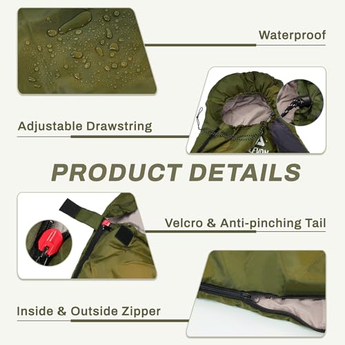 1-Person Lightweight Double Sleeping Bag with Pillows for Camping - Green
