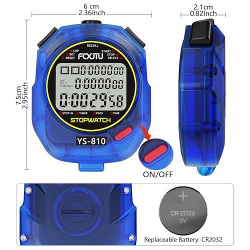 Blue Sports Stopwatch Timer with 10 Lap Memory - Digital Split & Countdown