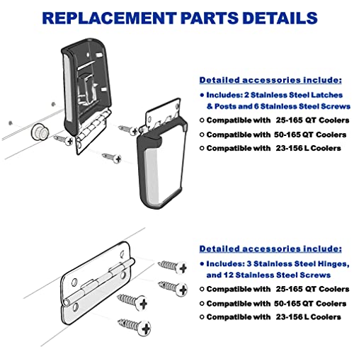 Small Stainless Steel Cooler Hinge & Latch Set Replacement Parts Kit