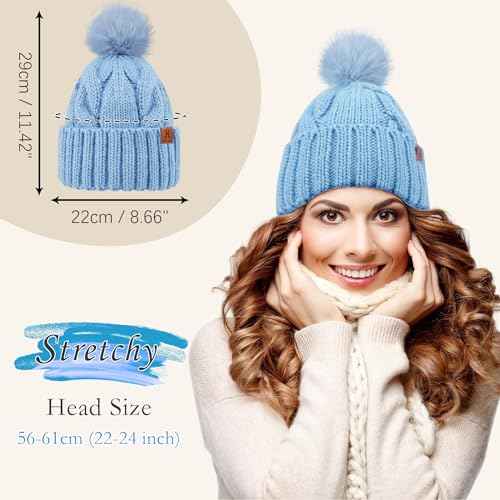 FZ FANTASTIC ZONE Womens Pom Pom Winter Hat Warm Cable Knit Beanie Hats for Women Skull Cap with Thick Fleece Lined Gifts
