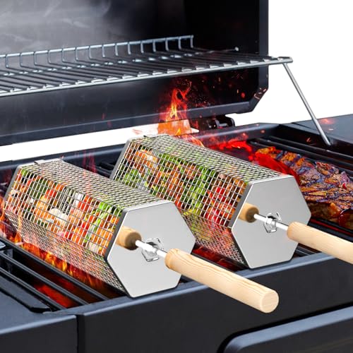 Outdoor Grill Basket with Removable Wooden Handle - Camping & Barbecue Accessory