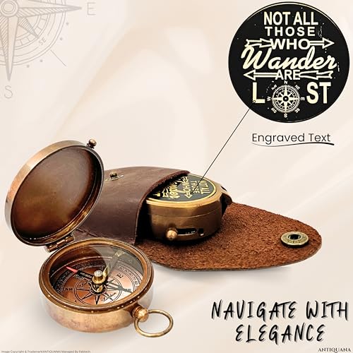 Brass Directional Engraved Compass, Baptism Gifts for Boys Girls, First Communion, Christian Gifts for Men, First Confirmation Gifts for Boys, Inspirational (#6 Not All Those Who with Leather Case)