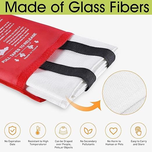 AKAYLACAYE Prepared Hero Emergency Fire Blanket - Fiberglass Blankets Fire Survival Suspension Flames Retardant Extinguisher Great for BBQ Stove Car Garage Office Camping Caravan Safety (4Pcs)