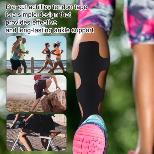 Black Precut Kinesiology Tape for Achilles Tendon Support - 12pcs