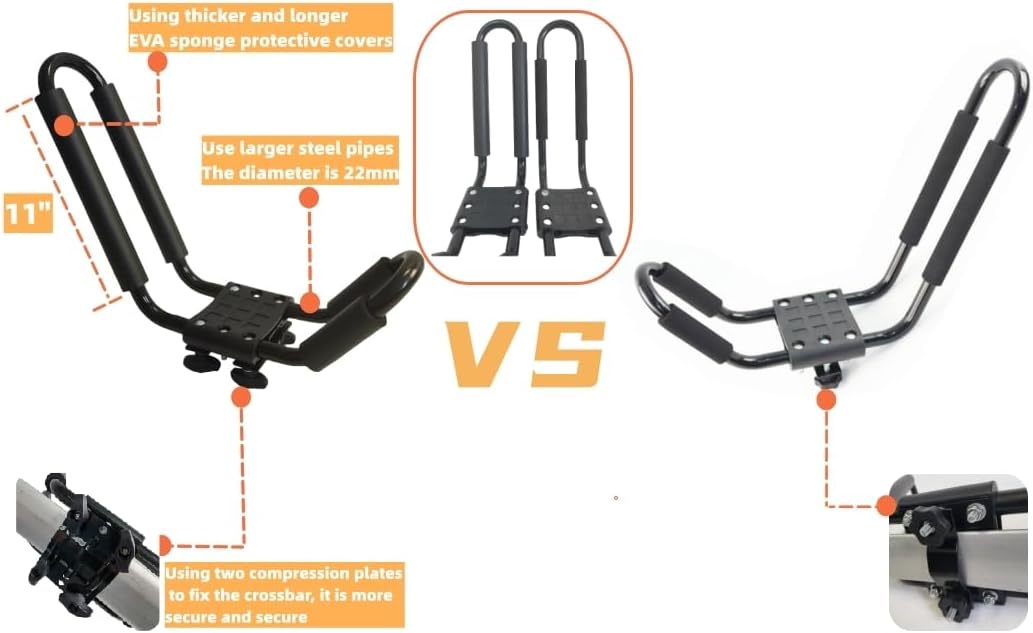 A01 Kayak Roof Rack for SUV Car Top Roof Mount Carrier J Cross Bar Canoe Boat (1 Pairs)