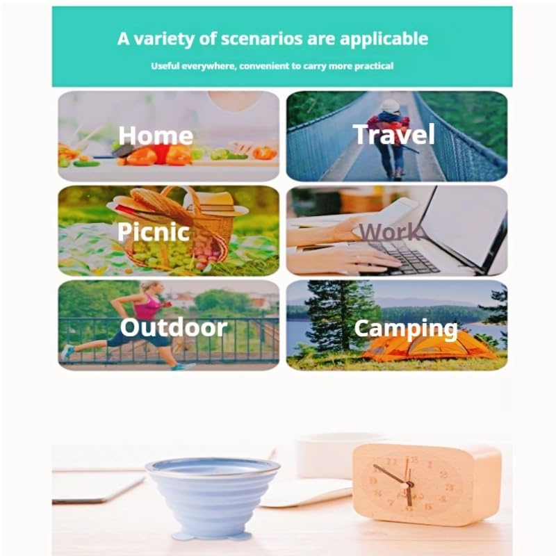 JIALWSJWAN Silicone Collapsible Travel Cup with Lid, 270ml, Blue