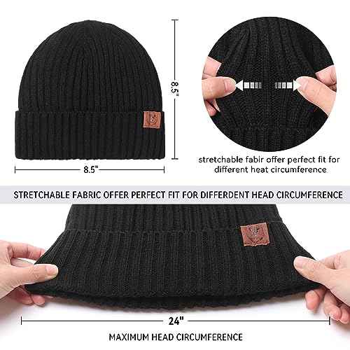 OZERO Knit Beanie Winter Hat, Thermal Thick Polar Fleece Snow Skull Cap for Men and Women