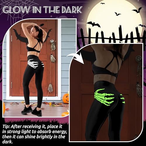 Glow in The Dark Halloween Theme High Waisted Leggings for Women Fitness Yoga Pants Cycling Workout