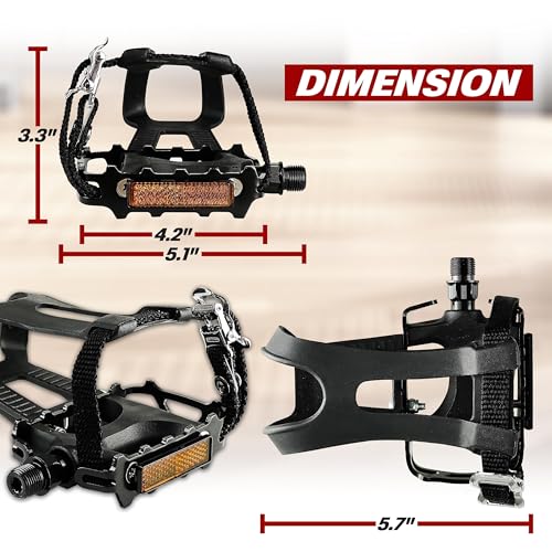 BV Bike Pedal - Universal Fit Bicycle Pedals with Toe Cage 9/16" Non-Slip Durable Lightweight
