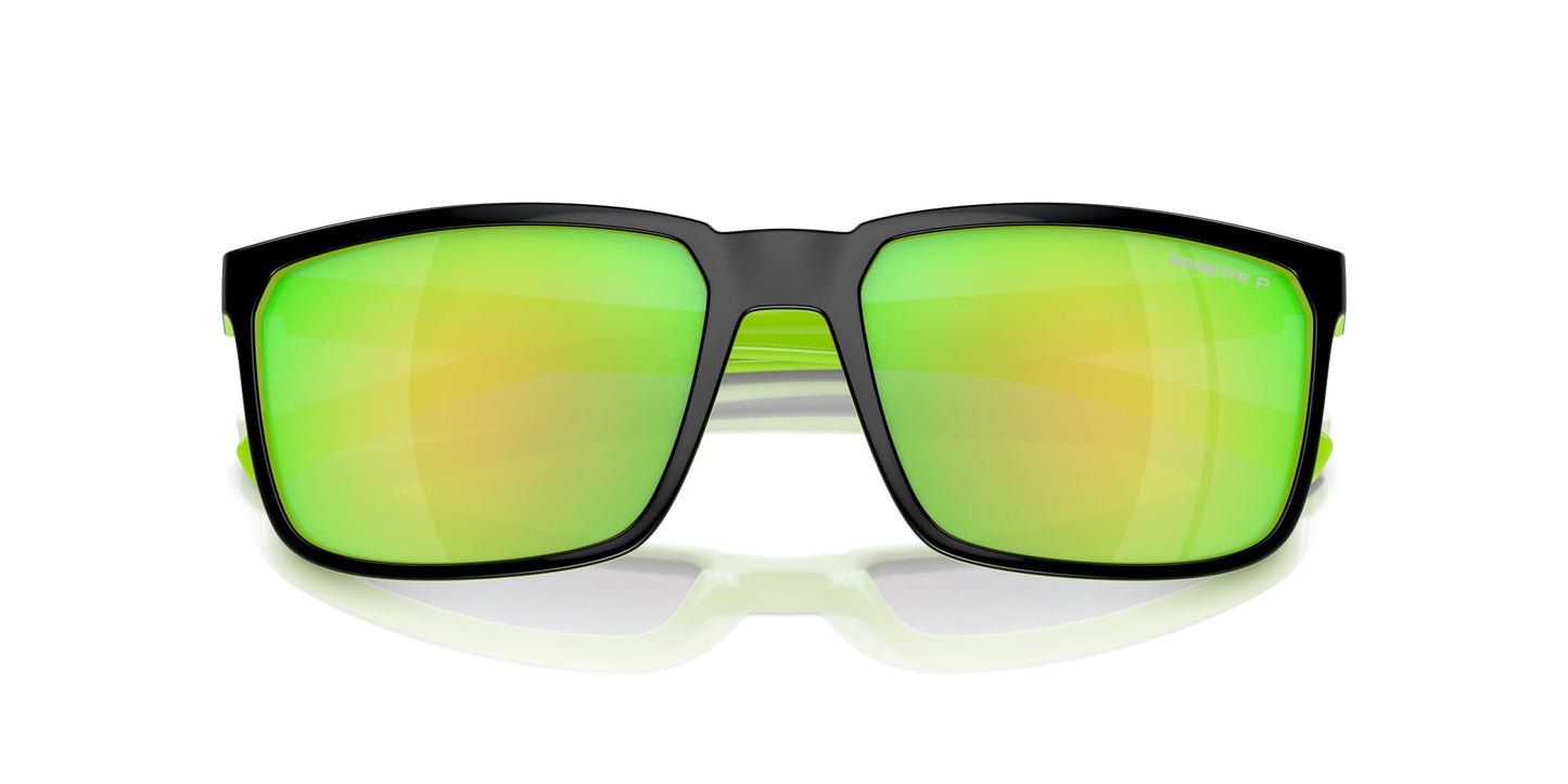 Arnette Men's AN4251 Stripe Rectangular Sunglasses, Black/Fluorescent Green/Dark Grey Mirrored Green Polarized, 58 mm