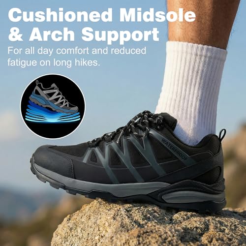 Men's Waterproof Hiking Shoes Black 12 - Lightweight TPU Non-Slip Outdoor Trekking