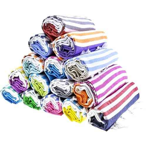 HAVLULAND Turkish Beach Towel Set of 6 - Sand Free - 100% Organic Oversized Turkish Towel - Quick Dry Towels for Beach, Picnic, Blanket or Bath Towel - Lightweight Towels for Travel, Camping & Pool
