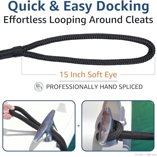 3/4 Inch x 25 Feet Marine Nylon Dock Lines with Loop - Pack of 2, Double Braided, High Strength