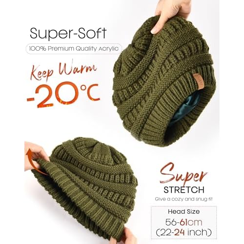 FURTALK Womes Slouchy Winter Beanie Knit Hat Satin Lined 3 Pack Thick Warm Fashionable Skull Cap