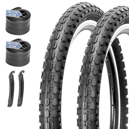 Black 16x2.125 Inch Kids Bike Tire Set with Inner Tubes & Levers