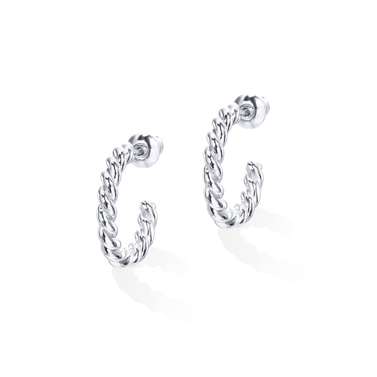 PAVOI 14K Gold Plated 2.5mm Twisted Rope Round Hoop Earrings (16 Millimeters, White Gold Plated)