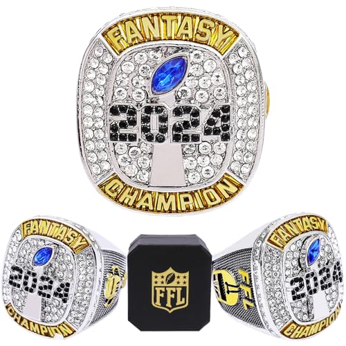 Fantasy Football Champion Ring 2024 Heavy Gold Silver Tone Award Trophy - Four / 14