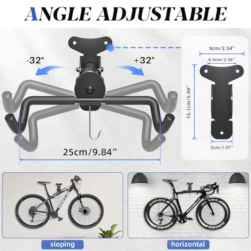 Goovilla Bike Wall Mount Hanger Adjustable - Space Saving Horizontal Bicycle Rack for Mountain/Road/Hybrid Bikes | Secure Home Garage Storage with Easy Installation | 1-Pack Cycling Holder Hook,Black