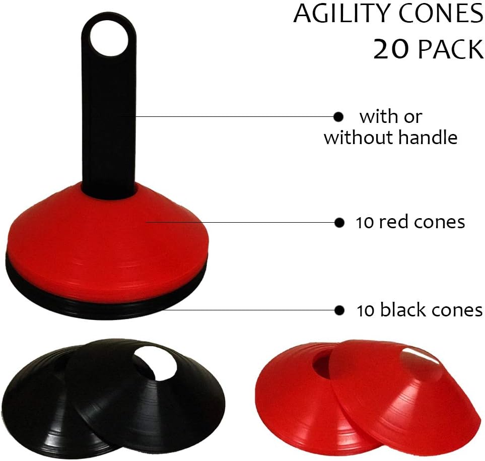 Agility Cones 20-Pack | Extra-Durable Red & Black for Soccer & Football