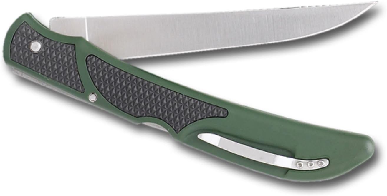OUTDOOR EDGE Fish & Bone - Folding Fillet Knife with 5.0" 440A Stainless Steel Blade for Fish and Processing Big Game - Pocket Clip