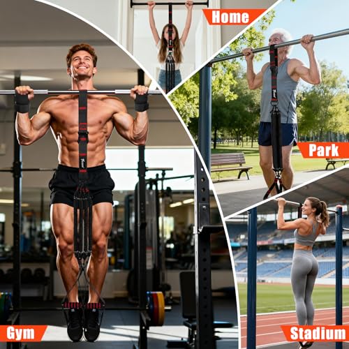 Black and Red Resistance Bands Set for Pull-Up Assistance, Full Body Workout Equipment