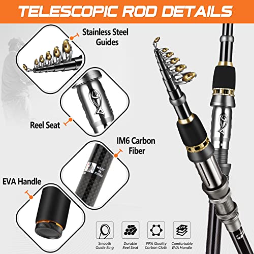Telescopic Fishing Rod and Reel Combo Kit with Carrier Case - 2.1m
