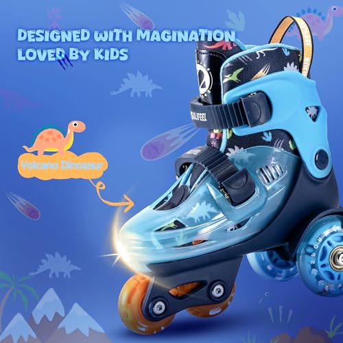 Adjustable Toddler Roller Skates for Girls Boys Kids Dinosaur Blue XS-Small 8C-11C US Light-Up Wheels