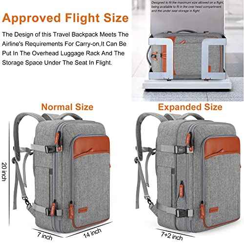 Lumesner Carry on Travel Backpacks, Extra Large 40L Flight Approved for Men & Women,Expandable Suitcase backpack (Grey (Backpack With 4 Packing Cubes))