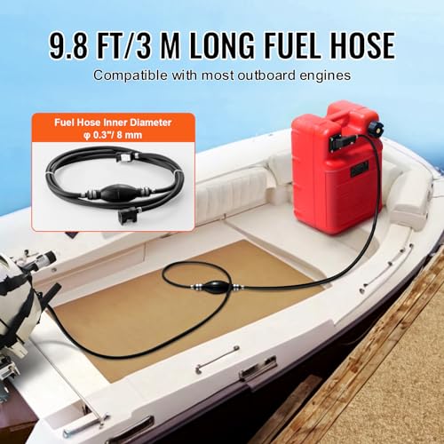 VEVOR Marine Tank, 6.34-Gallon/24-L Portable Tank with 9.8ft Hose, Gauge for Outboard Engine, Yacht, Fishing, Deck Boat, Red