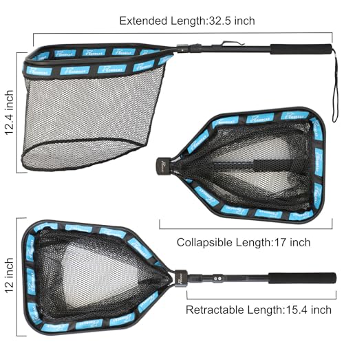 Square-Extend 32.5 Inch Floating Fishing Net with Magnetic Release - Foldable Kayak Landings