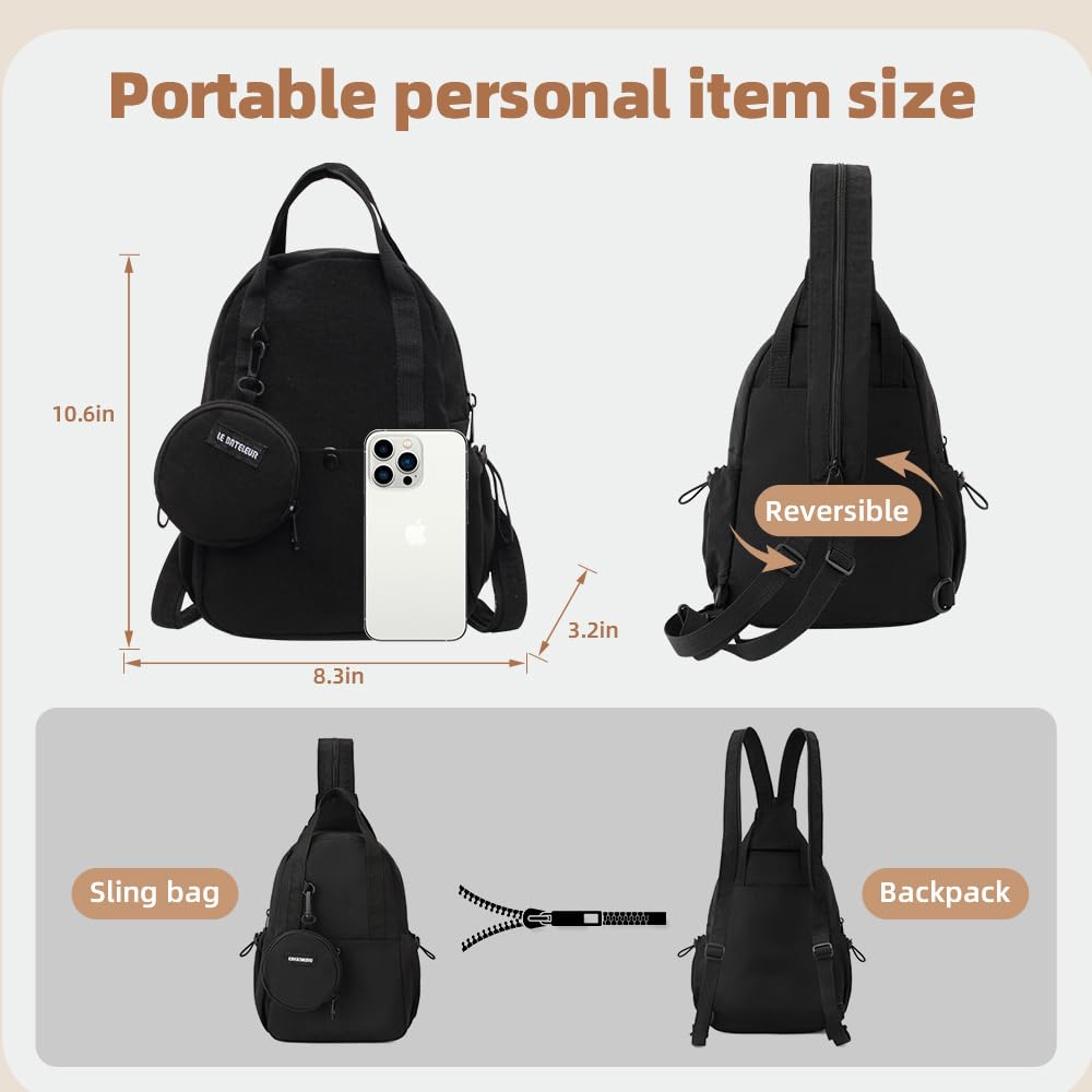 Geelraqaly Sling Bag, Women, Nylon, Small, Lightweight, Waterproof Multi functional Leisure Day, Mini Backpack,carried by hand, Travel