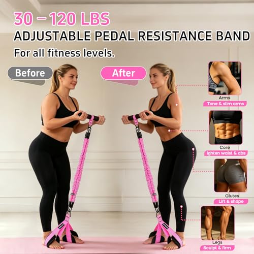 Pink Adjustable Pedal Resistance Band Handle 30/40/50LB Yoga Foot Puller