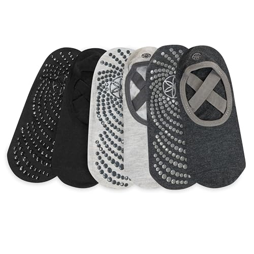 Yoga Socks with Grip - Classic Midnight Black Grey 3-Pack
