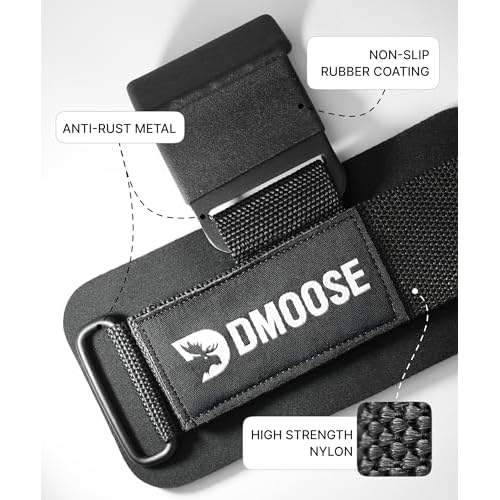 DMoose Fitness Weight Lifting Hooks (Pair) for Deadlifts, Pull Ups, Rows & Shrugs - Anti-Rip Nylon Strap Hand Grips with Thick Wrist Padding - Heavy Duty Wrist Straps for Weightlifting & Gym Workouts