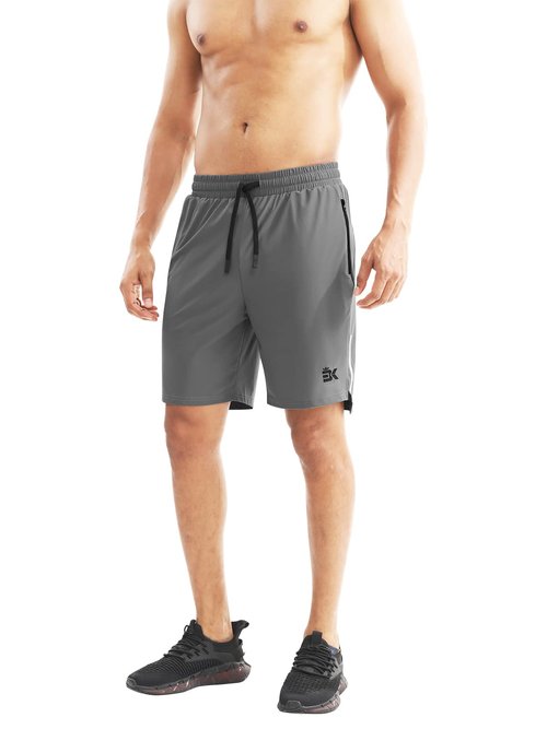 BROKIG Men's Lightweight Athletic Shorts 7 inch, Quick Dry Running Gym Workout Shorts for Men with Zip Pockets(Grey,X-Large)
