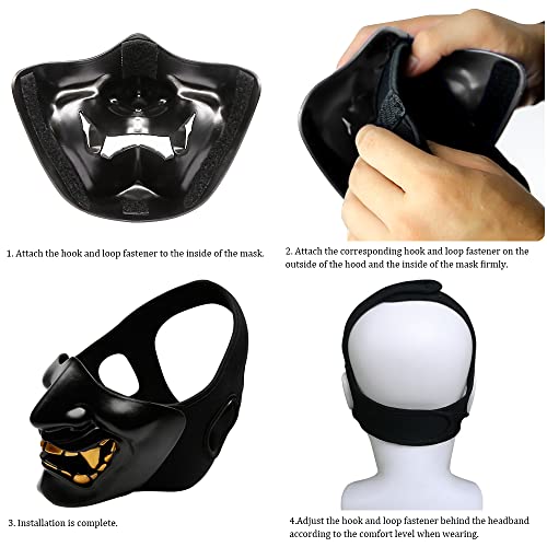 Black Airsoft Half Face Mask - Demon Monster Kabuki Samurai Oni Mask for CS Game & Cosplay