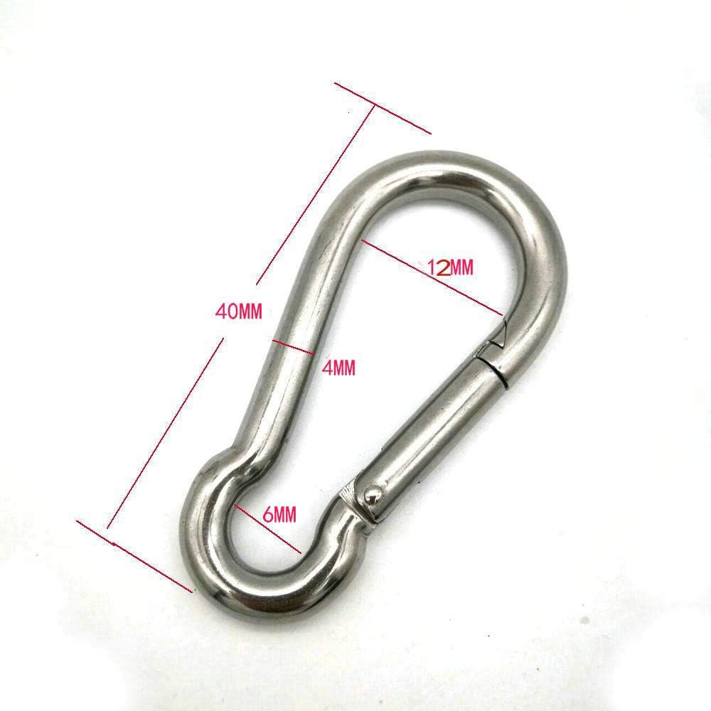 Jingyi 4mmx40mm Carabiner Clip Heavy Duty Snap Hook, 316 Stainless Steel Spring Clip Keychain, Holds Up to 40lbs(Max), Home use, 4pcs