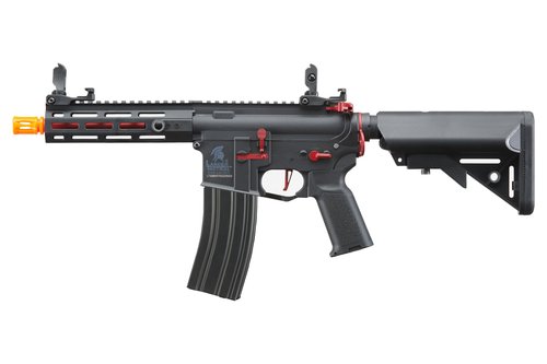 Lancer Tactical Gen 2 Hellion MLOK 7" Piactinny Polymer Airsoft M4 AEG Full/Semi-Auto Airsoft Gun (Battery and Charger Included) (Black & Red)