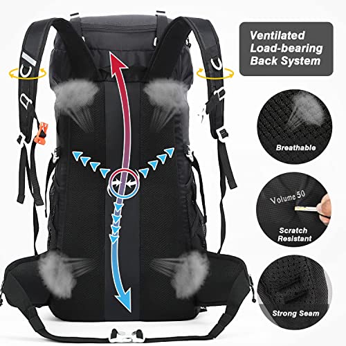HOMIEE 50L Waterproof Hiking Backpack Travel Rucksack - Black