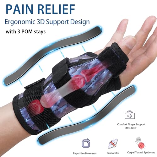 Wrist & Thumb Brace Carpal Tunnel Wrist Brace Night Support Thumb Stabilizer, Spica Thumb Splint Right Hand & Left Hand for Dequervain's Tenosynovitis, Tendonitis, Arthritis (Purple-Left, M)