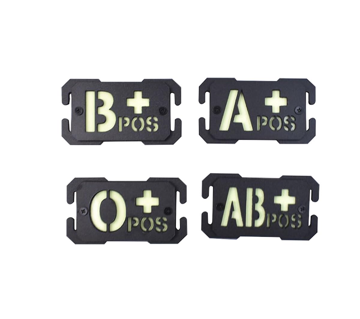 Glow Dark Blood Type A+ Positive POS Reflective Patches Tactical Morale Military Badges with Breach Buckle Mount Fit 1in Molle Webbing (Black A+)