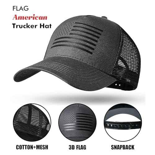 American Flag Trucker Hat Baseball Cap Snapback Fitted Hats for Men Women Snap Closure Design Breathable Mesh Side Durable