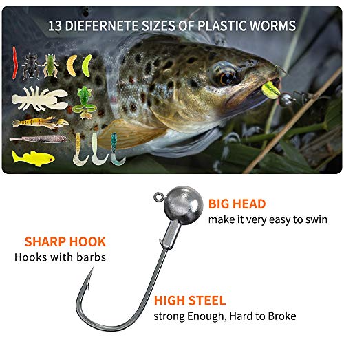 Fishing Lures Kit for Freshwater Bait Tackle Kit for Bass Trout Salmon Fishing Accessories Tackle Box Including Spoon Lures Soft Plastic Worms Gifts for Men
