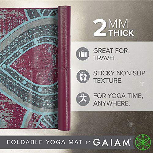 Gaiam Foldable Travel Yoga Mat - 68 Inch x 24 Inch, 2mm Thick, Be Free
